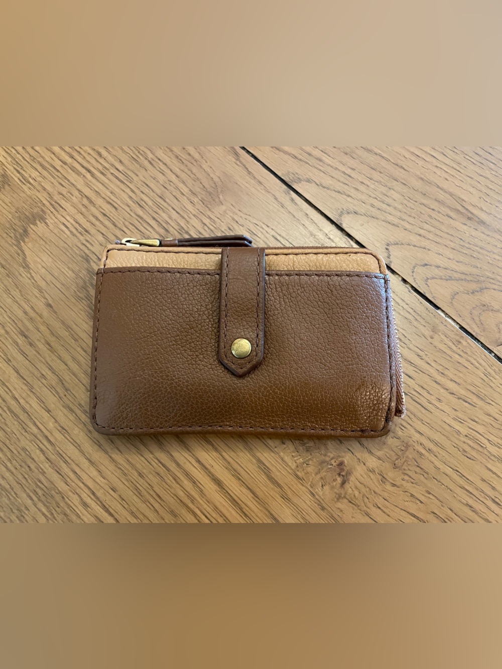 Fossil Brown Leather Bifold Wallet with Snap Strap #181